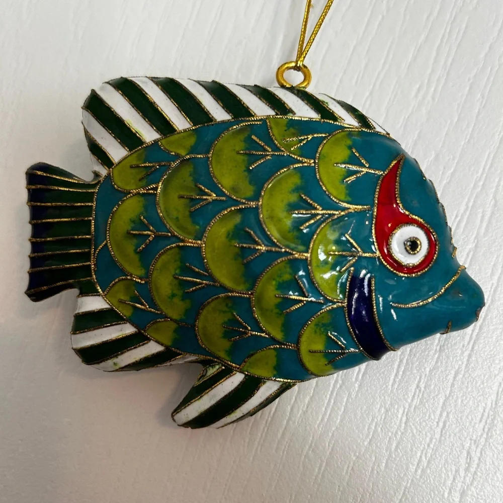 Vibrant Blue and Green with White and Black Fins Fish Hanging Decor / Ornament